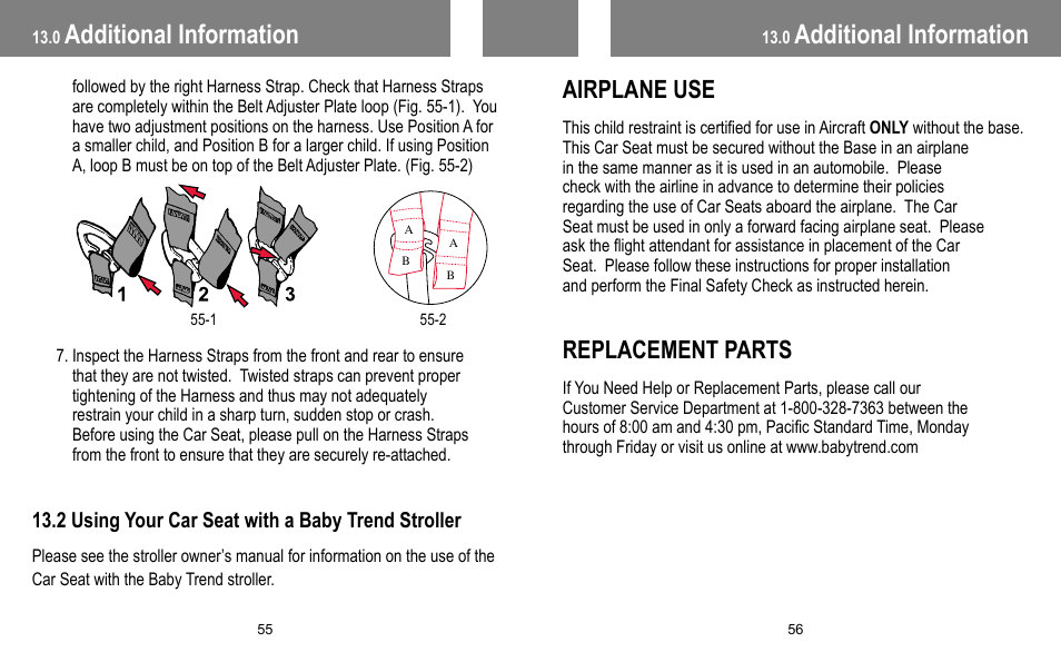 Additional information, Airplane use, Replacement parts | BabyTrend INERTIA INFANT User Manual | Page 29 / 29