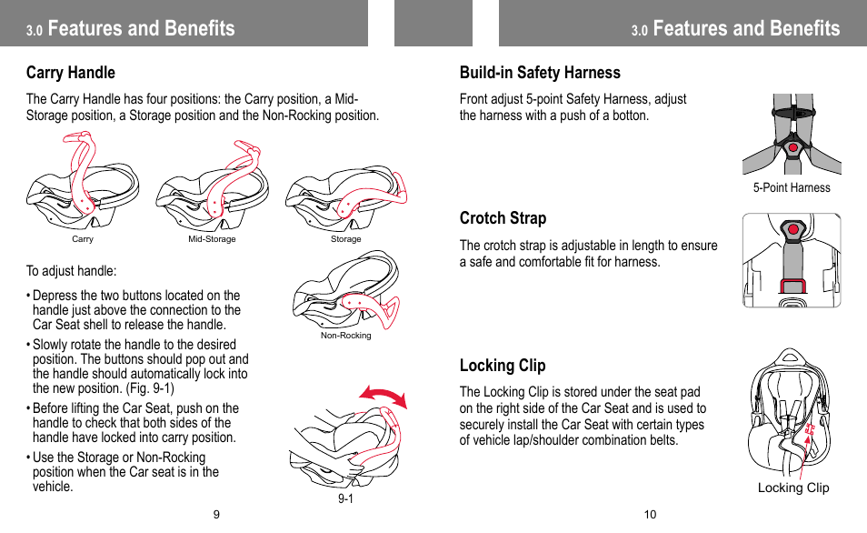 Features and benefits | BabyTrend INERTIA INFANT User Manual | Page 6 / 29