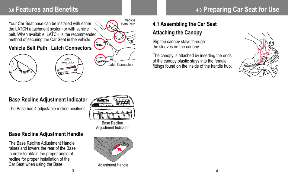 Preparing car seat for use, Features and benefits | BabyTrend INERTIA INFANT User Manual | Page 8 / 29