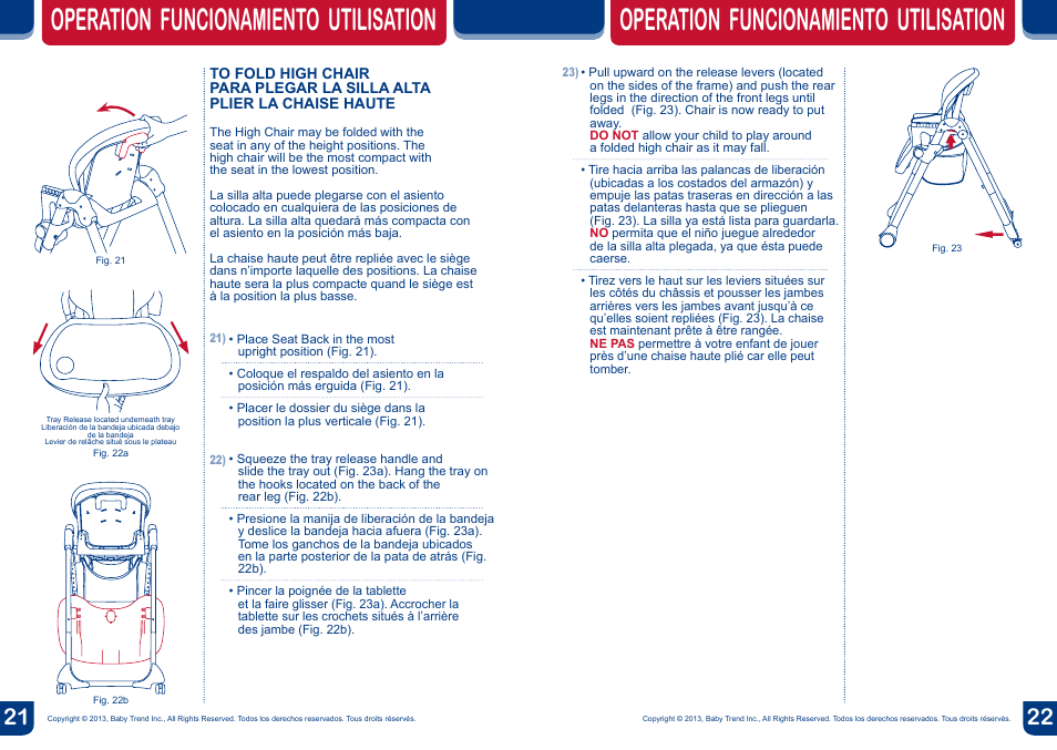 Operation funcionamiento utilisation | BabyTrend HC82848 - MYLIFT HIGH CHAIR - MOONLIGHT User Manual | Page 12 / 14