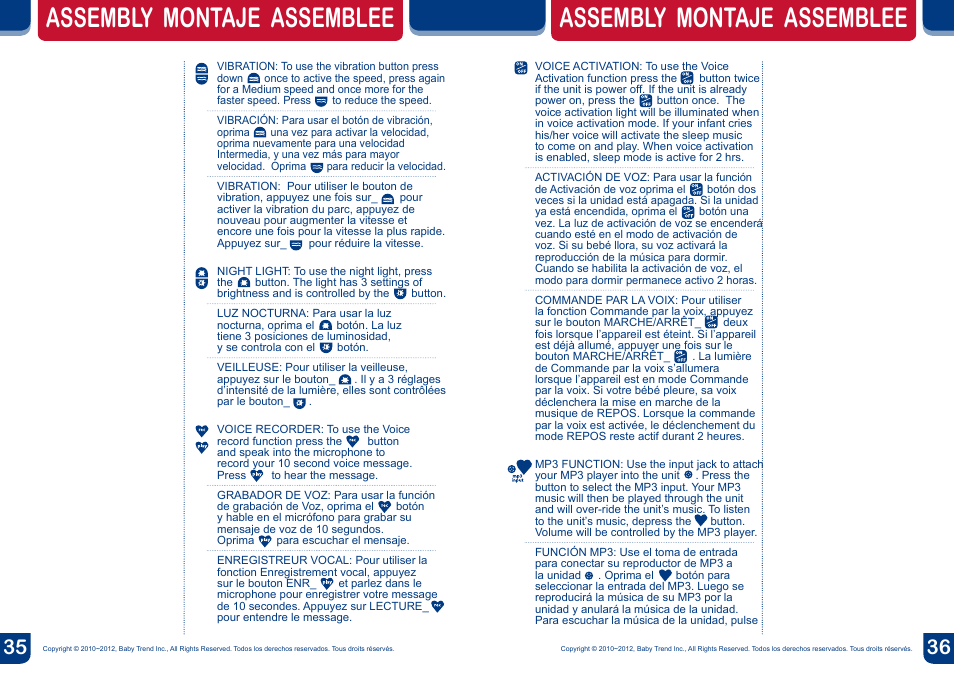 Assembly montaje assemblee | BabyTrend PY87983 - DELUXE NURSERY CENTER - ALL STAR User Manual | Page 19 / 20