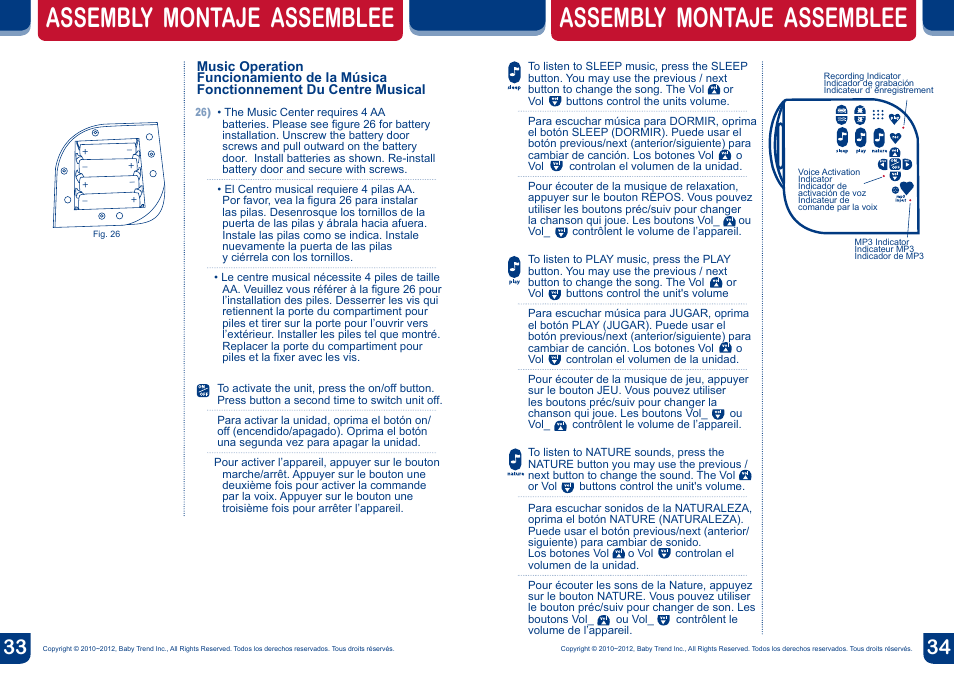 Warning, Assembly montaje assemblee | BabyTrend PY87916 - DELUXE NURSERY CENTER - ZULU User Manual | Page 18 / 20