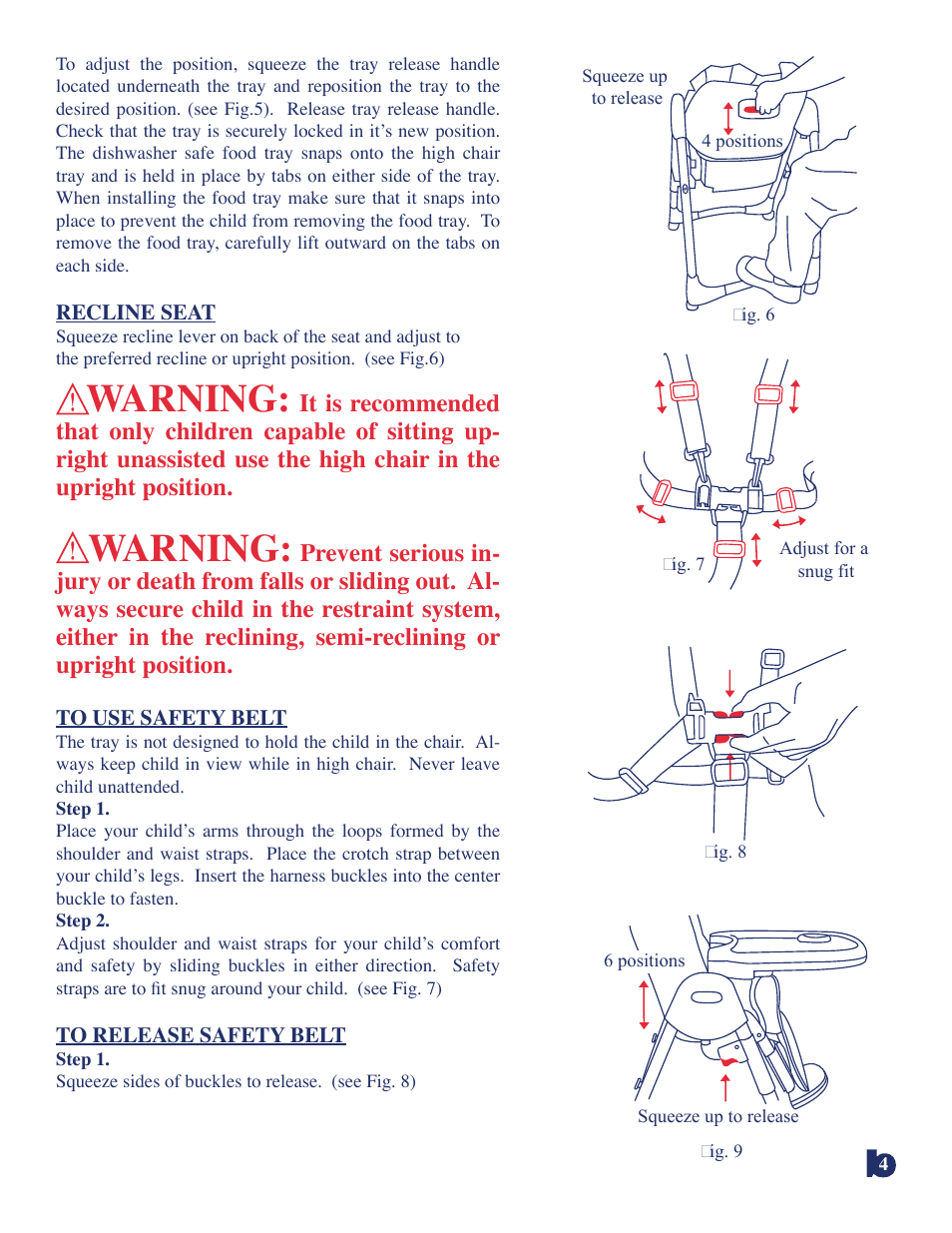 Warning | BabyTrend 8836 - PALM TREE HIGH CHAIR User Manual | Page 4 / 6