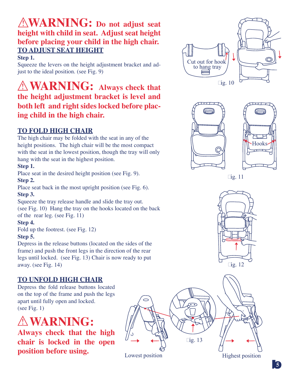 Warning | BabyTrend 8836 - PALM TREE HIGH CHAIR User Manual | Page 5 / 6