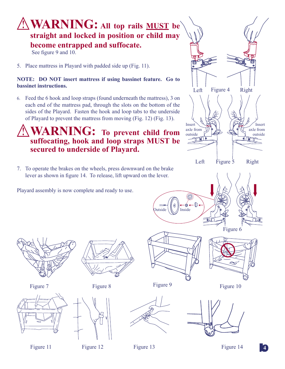 Warning | BabyTrend 8166BC - SAFARI BABIES NURSERY CENTER User Manual | Page 4 / 11