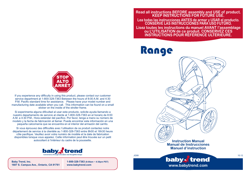 BabyTrend JG99711 - RANGE JOGGER- LIBERTY User Manual | 16 pages