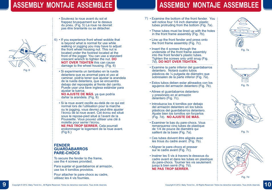 Assembly montaje assemblee | BabyTrend JG99711 - RANGE JOGGER- LIBERTY User Manual | Page 6 / 16