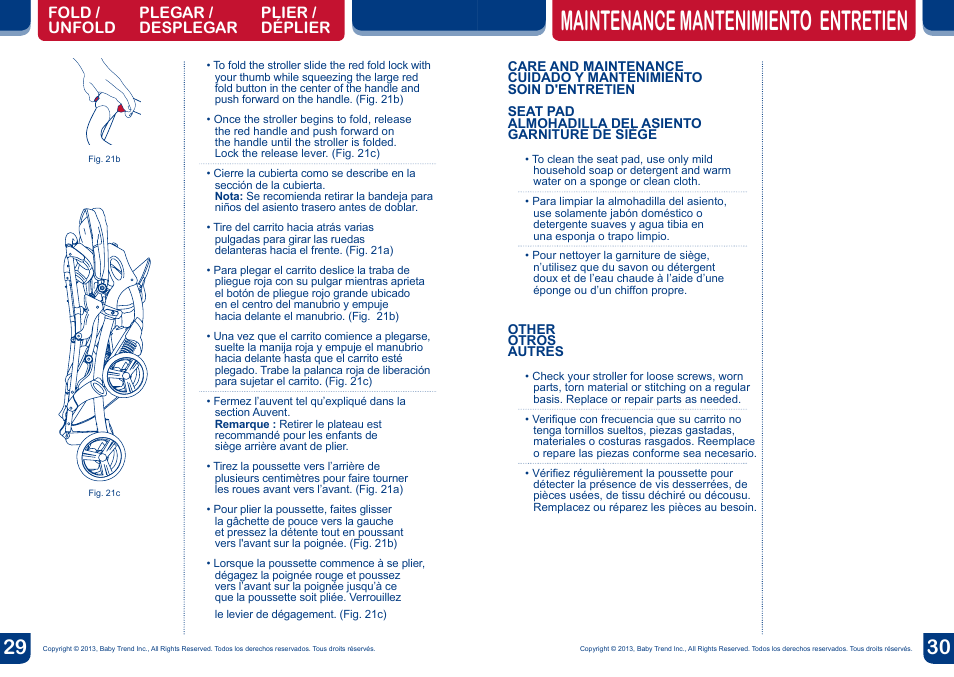 Maintenance mantenimiento entretien warning | BabyTrend SS67718 - SIT N' STAND ECLIPSE STROLLER- EDGE User Manual | Page 16 / 16