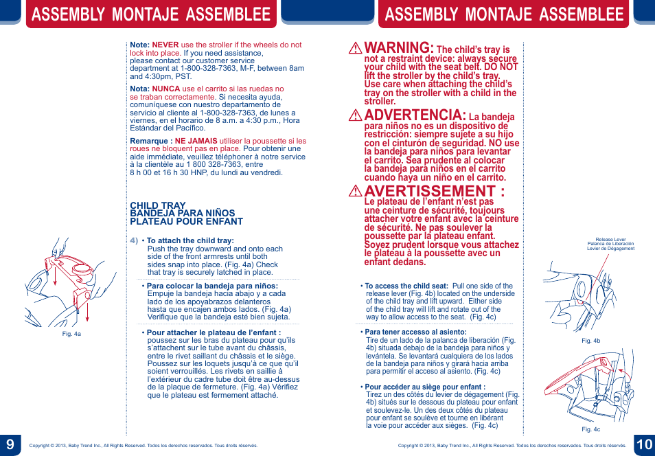 Assembly montaje assemblee, Warning, Advertencia | Avertissement | BabyTrend SS67718 - SIT N' STAND ECLIPSE STROLLER- EDGE User Manual | Page 6 / 16