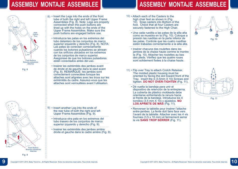 Assembly montaje assemblee | BabyTrend HC34858 - TEMPO HIGH CHAIR - MOONLIGHT User Manual | Page 6 / 14