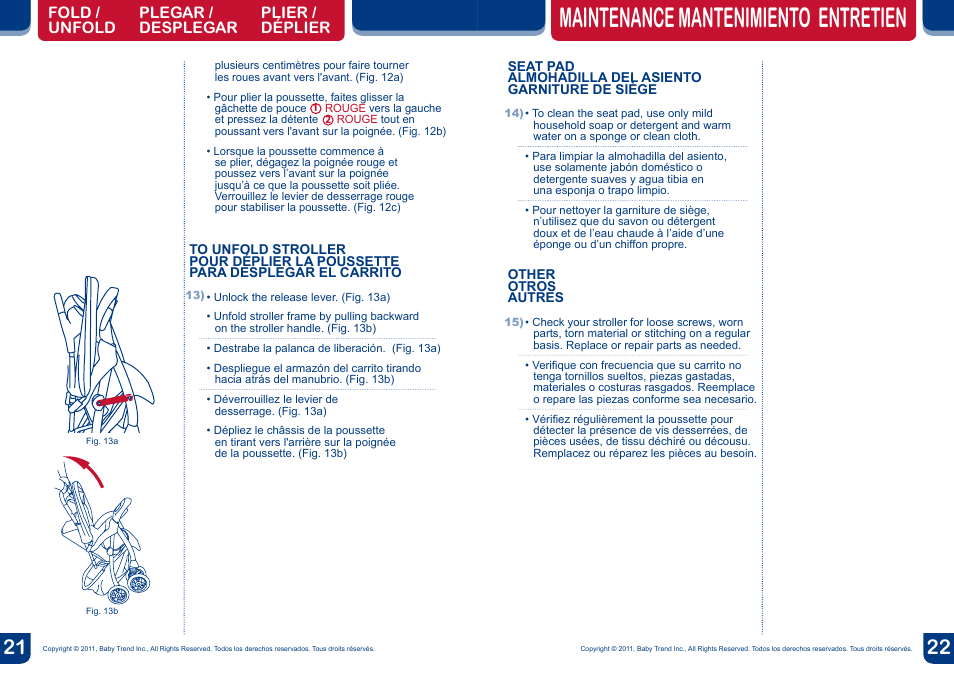 Maintenance mantenimiento entretien | BabyTrend TS26901 - VENTURE LX TRAVEL SYSTEM - MAXIMILIAN User Manual | Page 12 / 12