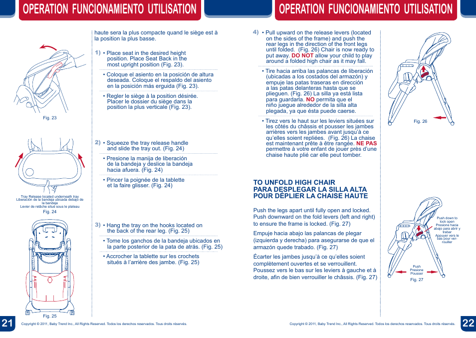Operation funcionamiento utilisation | BabyTrend HC00956 - TREND HIGH CHAIR - VICTORIA User Manual | Page 12 / 14