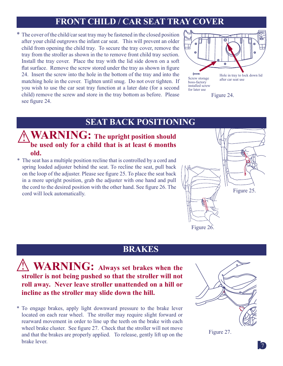 Warning, Brakes | BabyTrend 1963CT - ZANZIBAR TRAVEL SYSTEM User Manual | Page 7 / 10