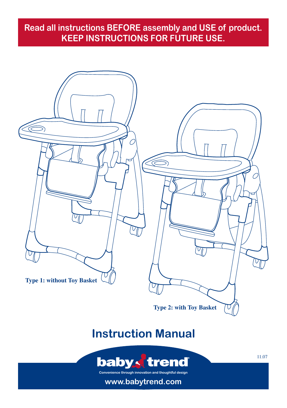 BabyTrend 8858 - TREND HIGH CHAIR - NAMBIA User Manual | 8 pages