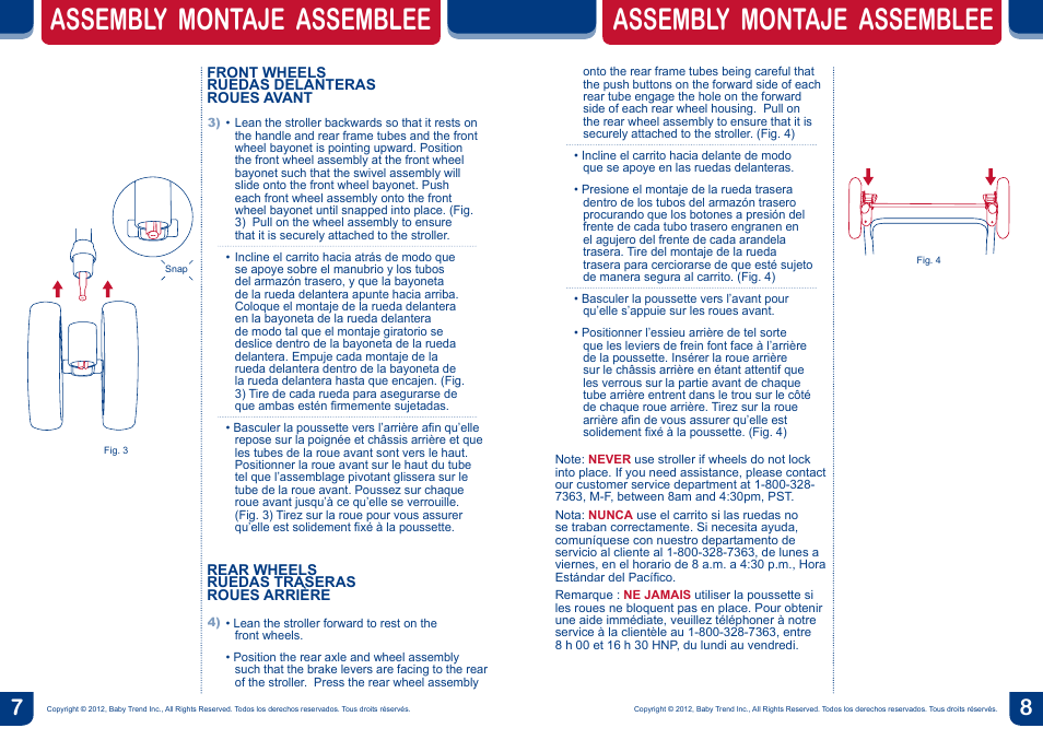 Assembly montaje assemblee | BabyTrend SG33100 - SNAP-N-GO DOUBLE User Manual | Page 5 / 10