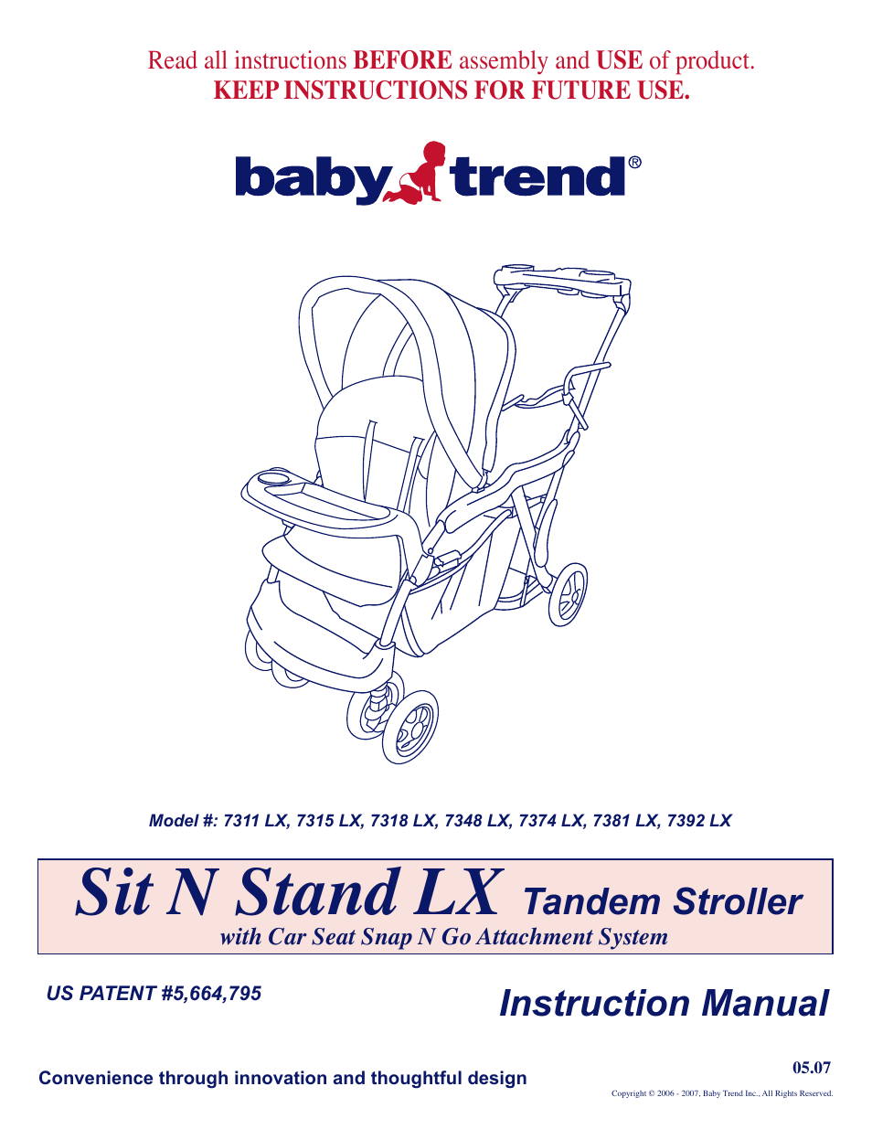 BabyTrend SS73443 - SIT N' STAND LX STROLLER - COLUMBIA User Manual | 7 pages