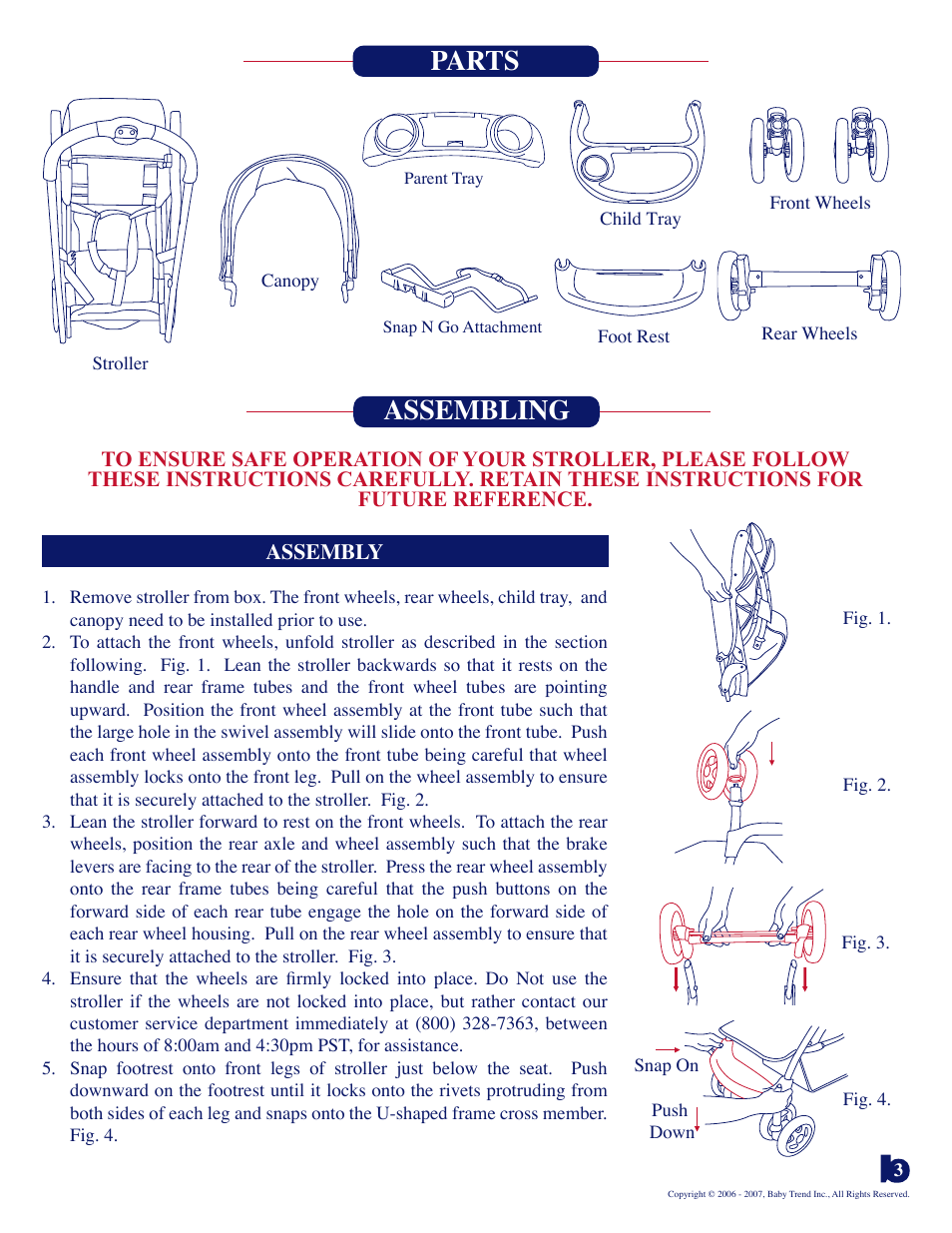 Parts assembling | BabyTrend SS73443 - SIT N' STAND LX STROLLER - COLUMBIA User Manual | Page 3 / 7