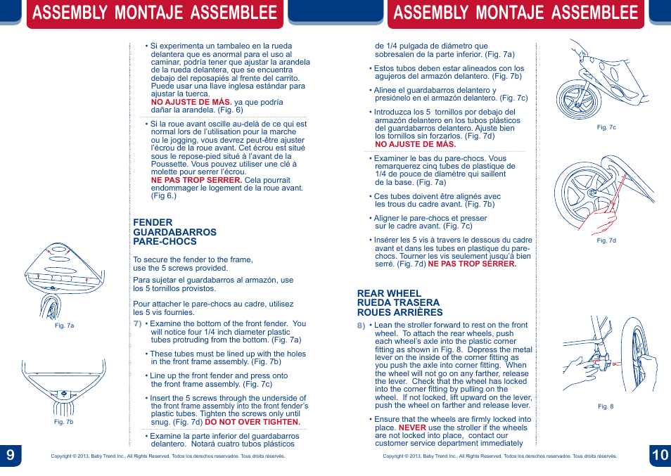 Assembly montaje assemblee | BabyTrend DJ99156 - EXPEDITION DOUBLE JOGGER - CONCORD User Manual | Page 6 / 14