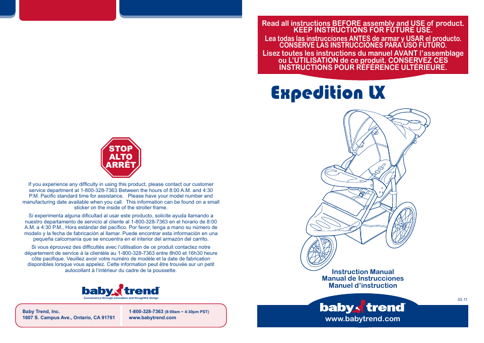 BabyTrend JG97828 - EXPEDITION LX JOGGER - SOPHIE User Manual | 16 pages