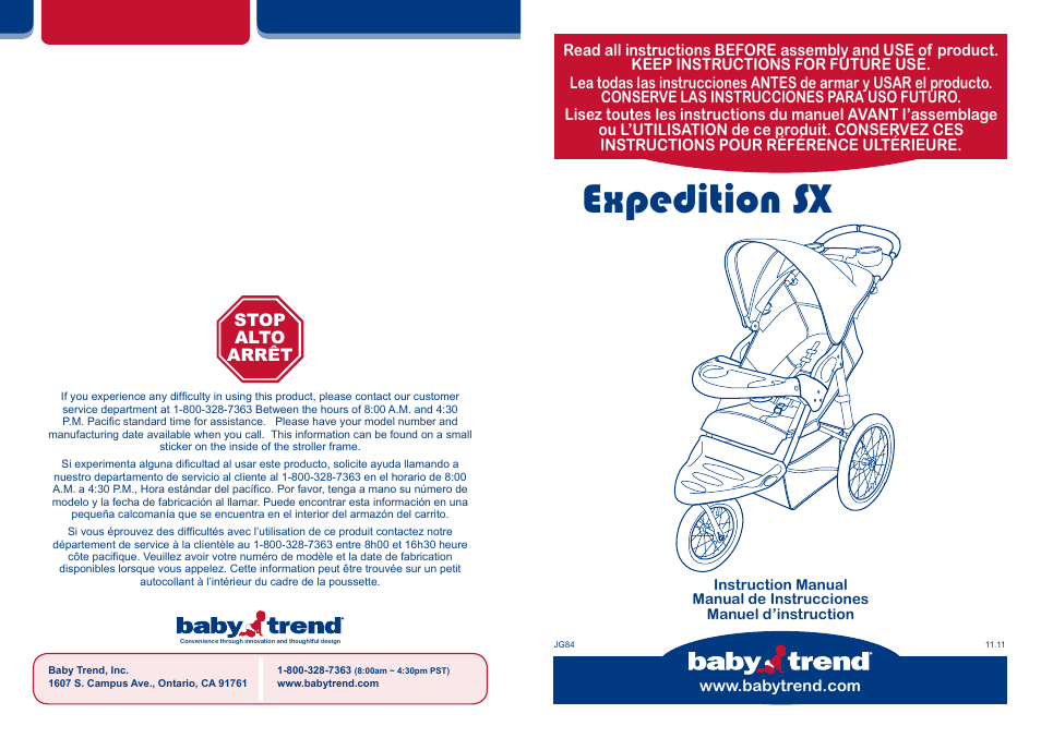 BabyTrend JG84012 - EXPEDITION SX JOGGER - RAVEN User Manual | 16 pages