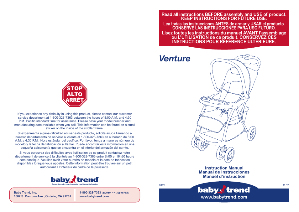 BabyTrend TS23929 - VENTURE TRAVEL SYSTEM - IN THE JUNGLE User Manual | 12 pages