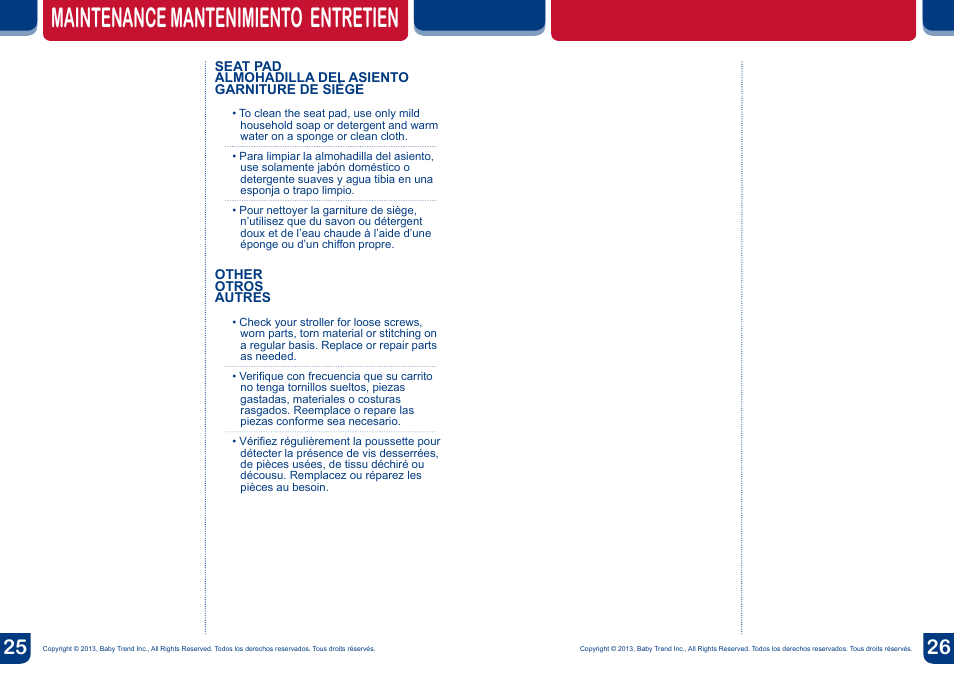 Maintenance mantenimiento entretien | BabyTrend TS35736 - ENCORE LITE TRAVEL SYSTEM - ESTELLE User Manual | Page 14 / 14