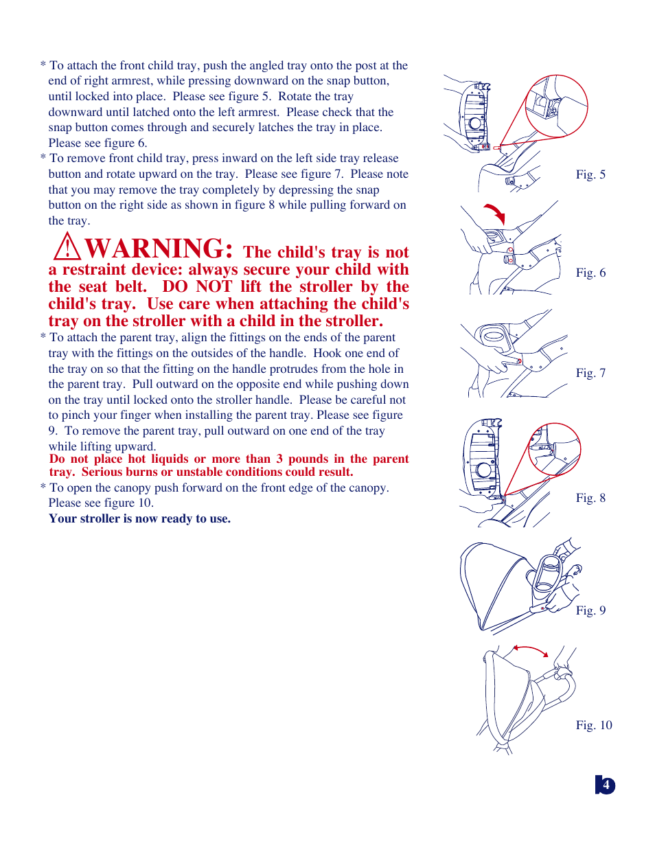 Warning | BabyTrend 1725CT - LAUREL OAK TRAVEL SYSTEM User Manual | Page 4 / 7