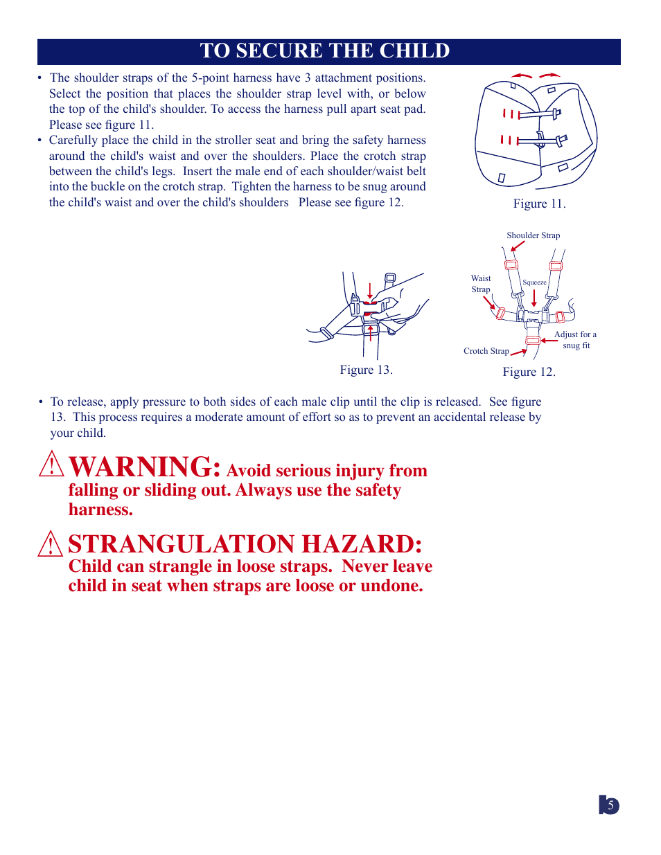 Warning, Strangulation hazard | BabyTrend 1725CT - LAUREL OAK TRAVEL SYSTEM User Manual | Page 5 / 7