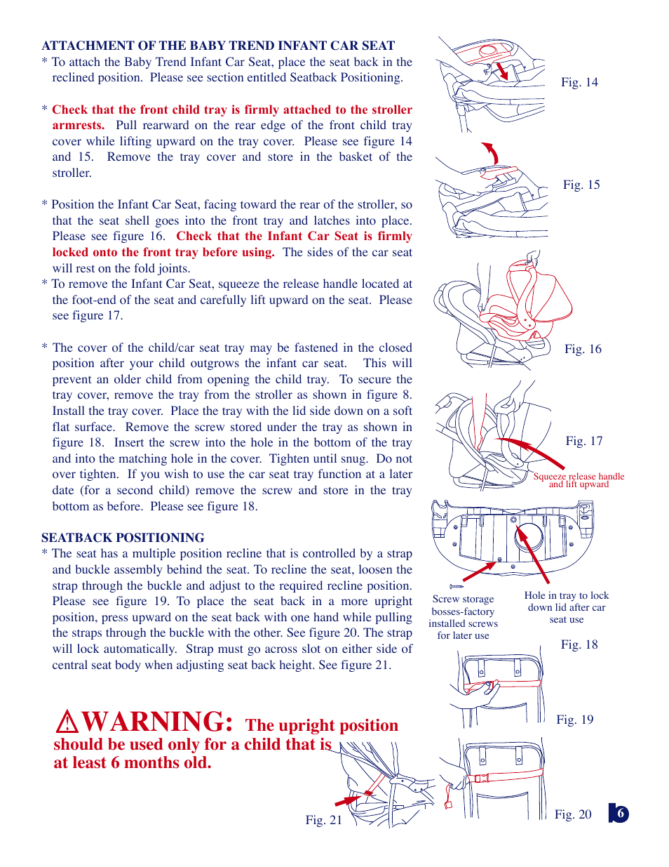 Warning | BabyTrend 1725CT - LAUREL OAK TRAVEL SYSTEM User Manual | Page 6 / 7