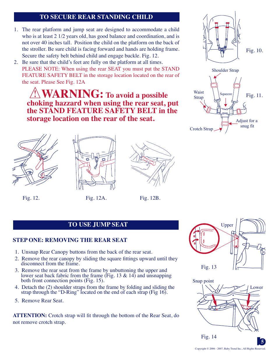 Warning | BabyTrend 7556PLUS - SIT N' STAND PLUS STROLLE - SERENGETTI User Manual | Page 5 / 9