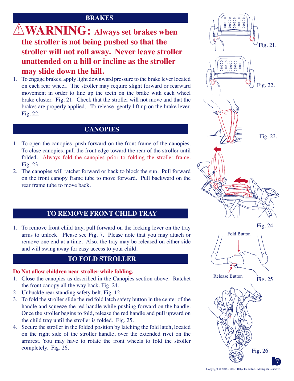 Warning | BabyTrend 7556PLUS - SIT N' STAND PLUS STROLLE - SERENGETTI User Manual | Page 7 / 9