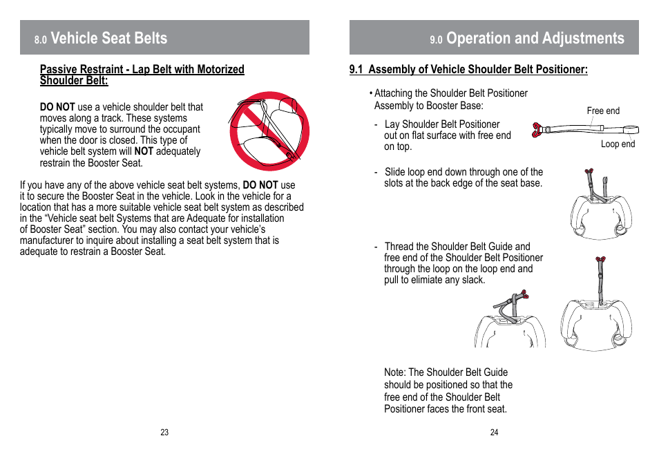 Vehicle seat belts, Operation and adjustments | BabyTrend LB10055 - HYBRID NO BACK BOOSTER CAR SEAT - HELLO KITTY User Manual | Page 13 / 16