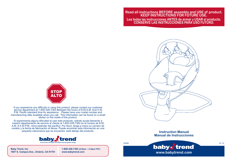 BabyTrend SW56940 - SWING BOUNCER - CORAL REEF User Manual | 8 pages