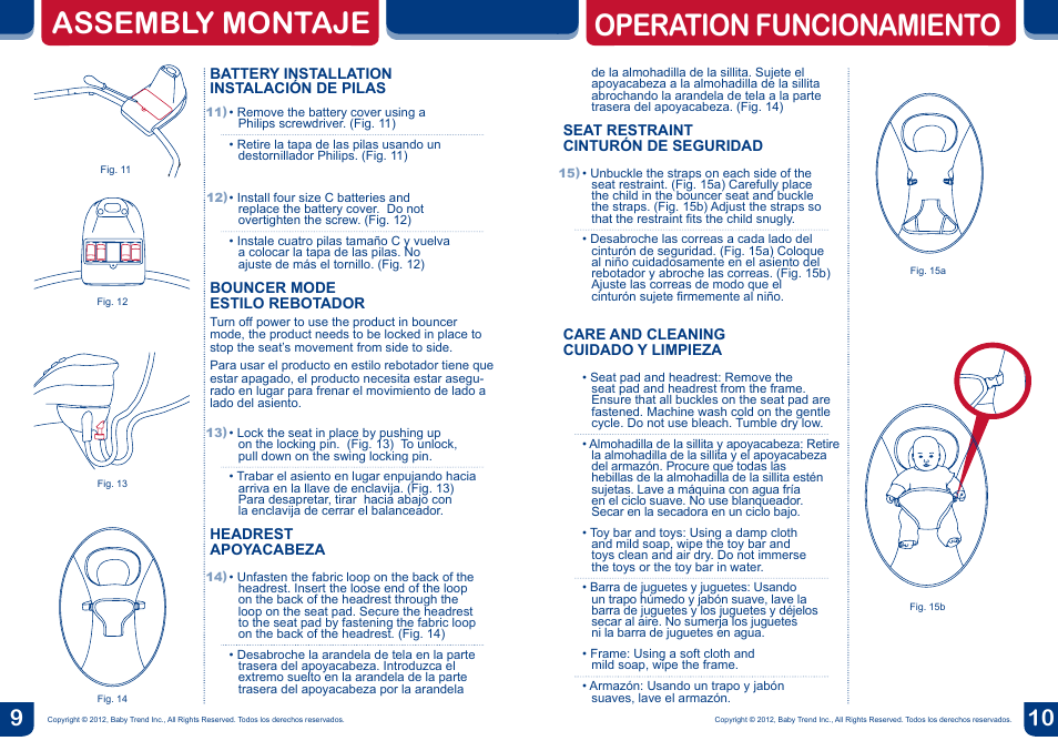 Assembly montaje operation funcionamiento | BabyTrend SW56940 - SWING BOUNCER - CORAL REEF User Manual | Page 6 / 8