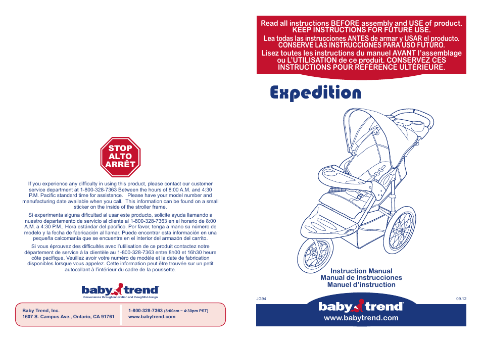BabyTrend TJ94044 - EXPEDITION TRAVEL SYSTEM - BUBBLE GUM User Manual | 18 pages