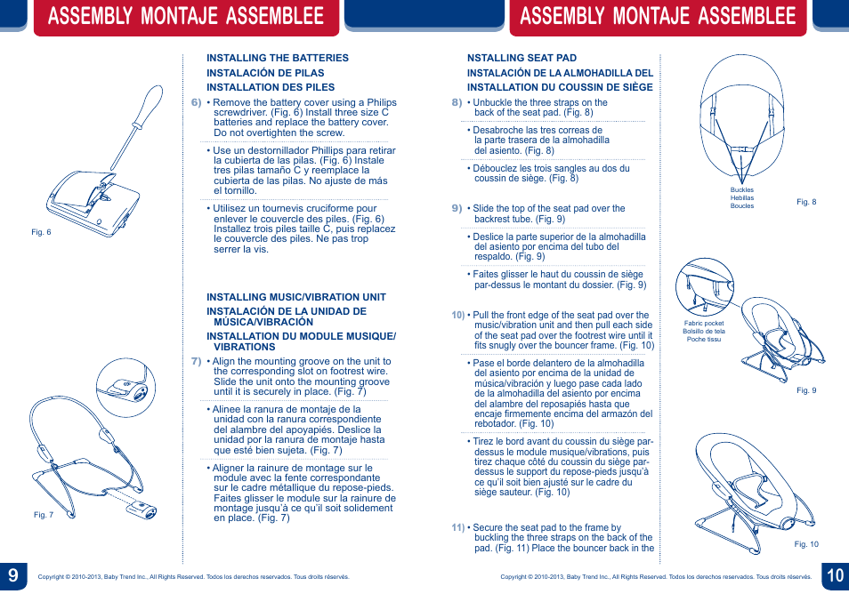 Assembly montaje assemblee | BabyTrend BC20404 - TREND EZ BOUNCER - TOSSED ANIMALS User Manual | Page 6 / 10