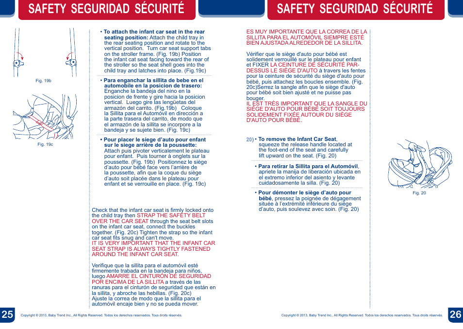 Warning, Safety seguridad sécurité | BabyTrend SS77718 - SIT N' STAND DOUBLE ECLIPSE STROLLER - SPARK User Manual | Page 14 / 18