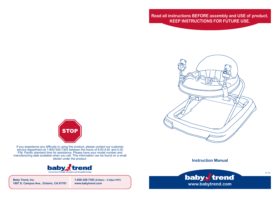BabyTrend WK10980 - TREND WALKER - HELLO KITTY User Manual | 4 pages