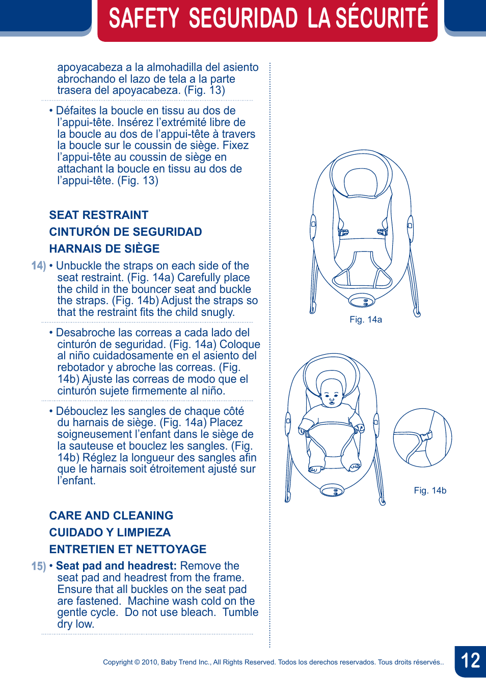 Safety seguridad la sécurité | BabyTrend BC20990 - TREND EZ BOUNCER - MONKEY AROUND User Manual | Page 14 / 20