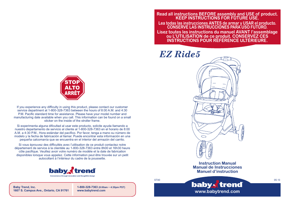 BabyTrend TS40723 - EZ RIDE5 TRAVEL SYSTEM - CAPRI User Manual | 12 pages