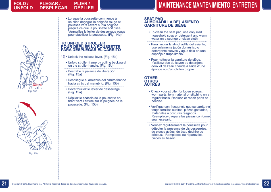 Maintenance mantenimiento entretien | BabyTrend TS40723 - EZ RIDE5 TRAVEL SYSTEM - CAPRI User Manual | Page 12 / 12