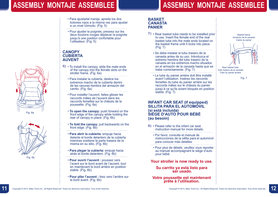 Assembly montaje assemblee | BabyTrend TS40723 - EZ RIDE5 TRAVEL SYSTEM - CAPRI User Manual | Page 7 / 12