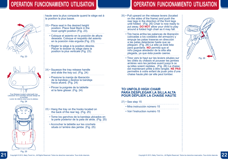 Operation funcionamiento utilisation | BabyTrend HC05943 - SIT-RIGHT HIGH CHAIR - CAMILLE User Manual | Page 12 / 14