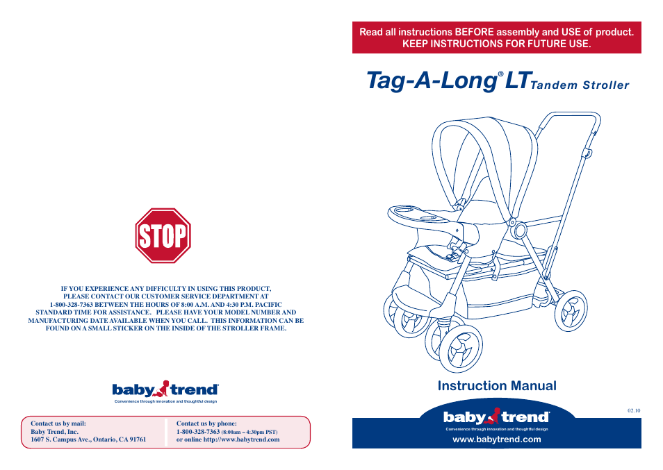 BabyTrend SS70762 - TAG-A-LONG LT - RED ROCK User Manual | 6 pages