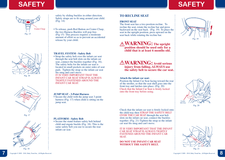 Safety, Warning | BabyTrend SS70762 - TAG-A-LONG LT - RED ROCK User Manual | Page 5 / 6