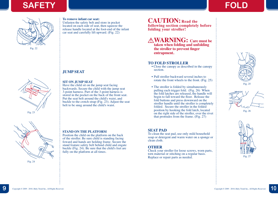 Safety, Fold, Caution | Warning | BabyTrend SS70762 - TAG-A-LONG LT - RED ROCK User Manual | Page 6 / 6