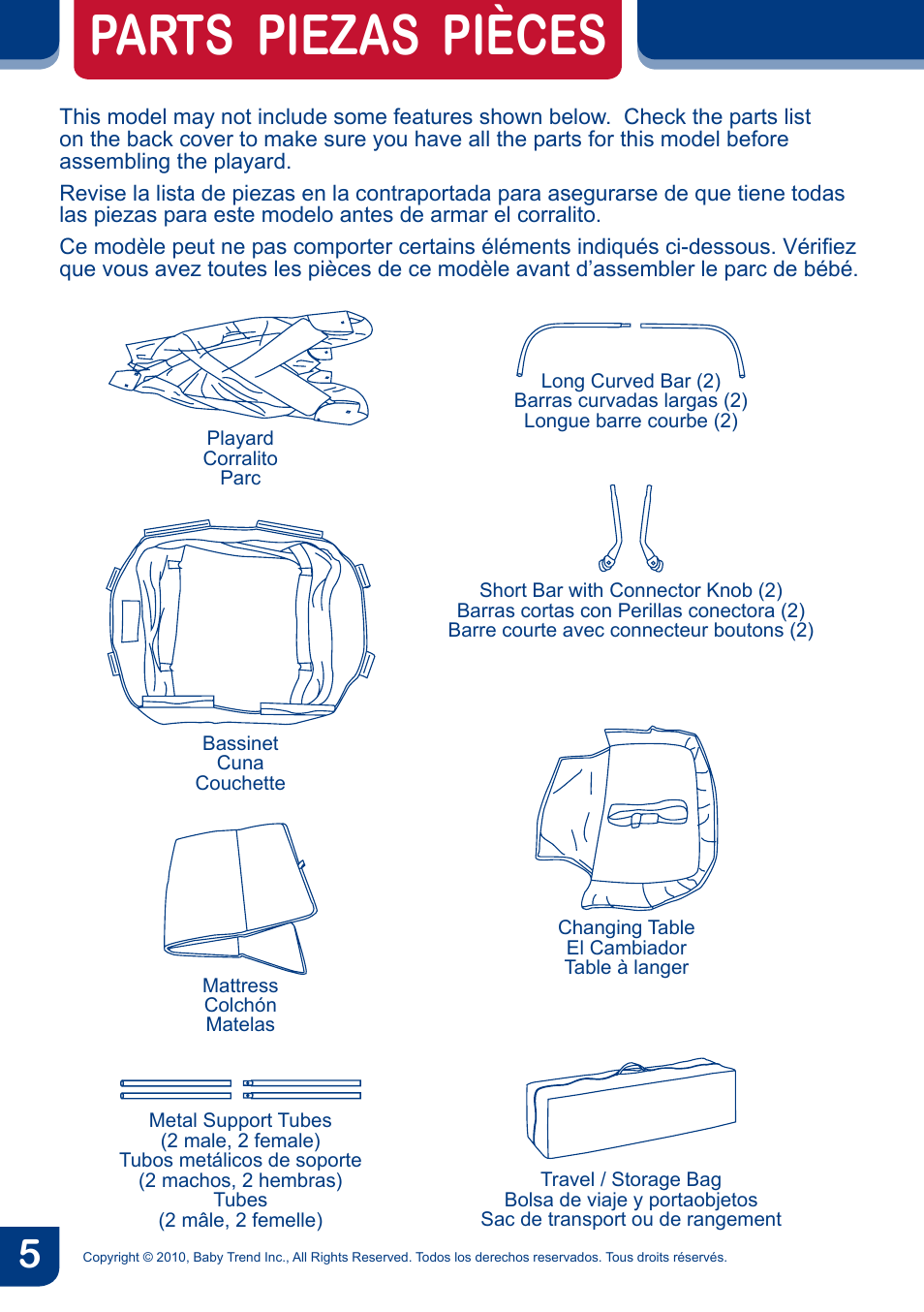 Parts piezas pièces | BabyTrend PY91960 - NURSERY CENTER - KIKU User Manual | Page 7 / 32