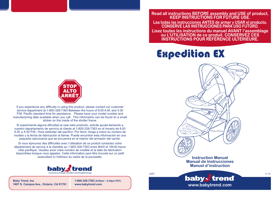 BabyTrend JG87718 - EXPEDITION EX JOGGER- EDGE User Manual | 16 pages