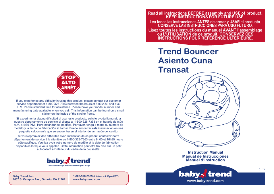 BabyTrend BC26834 - TREND BOUNCER - JUNGLE SAFARI User Manual | 10 pages