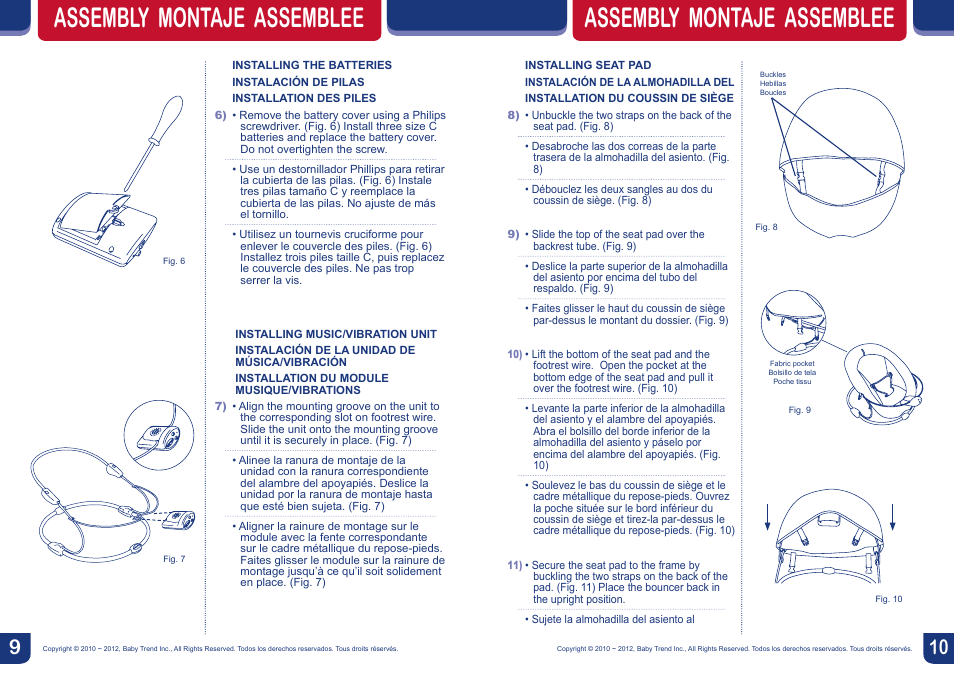 Assembly montaje assemblee | BabyTrend BC26834 - TREND BOUNCER - JUNGLE SAFARI User Manual | Page 6 / 10